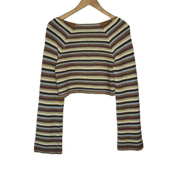 Altar'd State Women's Layla Crochet Striped Cropped Top Size Large - Picture 3 of 9